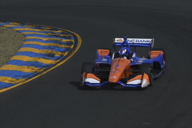 Scott Dixon hammers out of Turn 2 during practice for the INDYCAR Grand Prix of Sonoma at Sonoma Raceway -- Photo by: Chris Owens