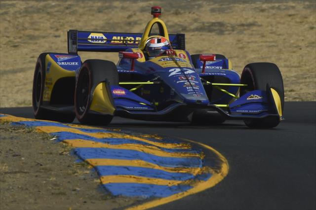 Alexander Rossi hammers into Turn 2 during practice for the INDYCAR Grand Prix of Sonoma at Sonoma Raceway -- Photo by: Chris Owens