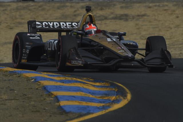 James Hinchcliffe hammers into Turn 2 during practice for the INDYCAR Grand Prix of Sonoma at Sonoma Raceway -- Photo by: Chris Owens