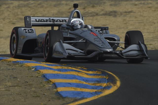 Josef Newgarden hammers into Turn 2 during practice for the INDYCAR Grand Prix of Sonoma at Sonoma Raceway -- Photo by: Chris Owens