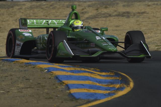 Spencer Pigot hammers into Turn 2 during practice for the INDYCAR Grand Prix of Sonoma at Sonoma Raceway -- Photo by: Chris Owens
