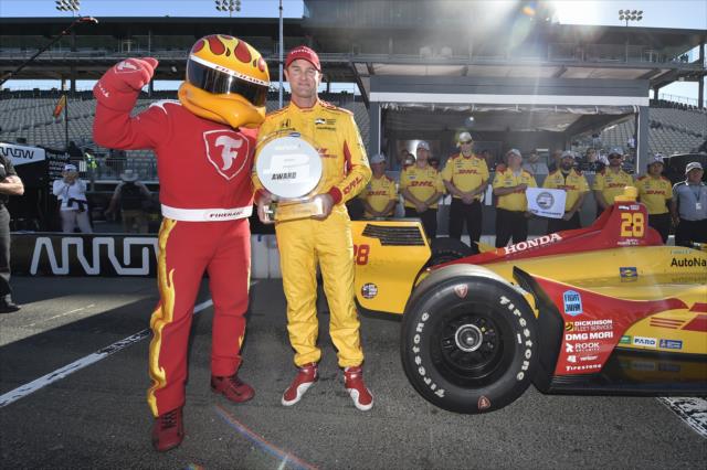 Ryan Hunter-Reay with the Firestone Firehawk after winning the pole position for the INDYCAR Grand Prix of Sonoma at Sonoma Raceway -- Photo by: Chris Owens