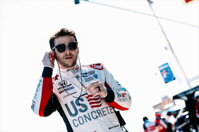 Marco Andretti sets his earpieces along pit lane prior to practice for the INDYCAR Grand Prix of Sonoma at Sonoma Raceway -- Photo by: Joe Skibinski