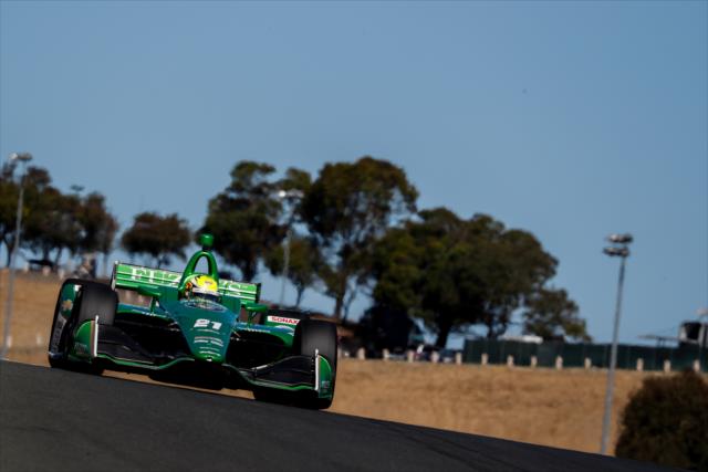 Spencer Pigot crests the hill toward Turn 3 during practice for the INDYCAR Grand Prix of Sonoma at Sonoma Raceway -- Photo by: Joe Skibinski