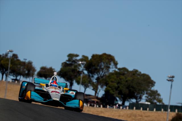 Colton Herta crests the hill toward Turn 3 during practice for the INDYCAR Grand Prix of Sonoma at Sonoma Raceway -- Photo by: Joe Skibinski