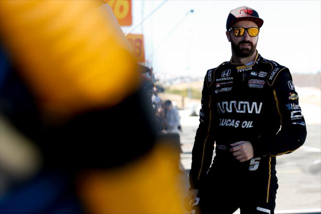 James Hinchcliffe stares down pit lane prior to qualifications for the INDYCAR Grand Prix of Sonoma at Sonoma Raceway -- Photo by: Joe Skibinski