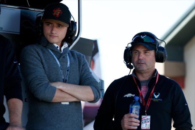 Team co-owners George Steinbrenner IV and Mike Harding watch qualifications from the Harding Racing pit stand at Sonoma Raceway -- Photo by: Joe Skibinski