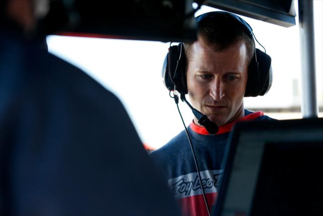 NASCAR veteran Kasey Kahne in the Ed Carpenter Racing pit stand during qualifications for the INDYCAR Grand Prix of Sonoma at Sonoma Raceway -- Photo by: Joe Skibinski