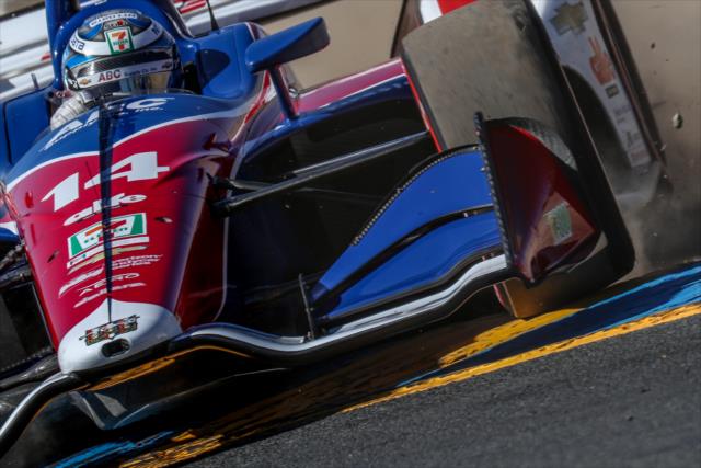 Tony Kanaan hammers the apex of Turn 9A during qualifications for the INDYCAR Grand Prix of Sonoma at Sonoma Raceway -- Photo by: Shawn Gritzmacher