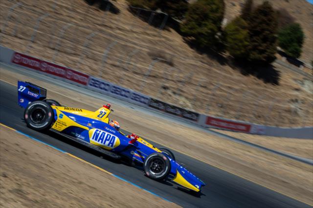 Alexander Rossi crests the hill exiting Turn 4 during practice for the INDYCAR Grand Prix of Sonoma at Sonoma Raceway -- Photo by: Stephen King