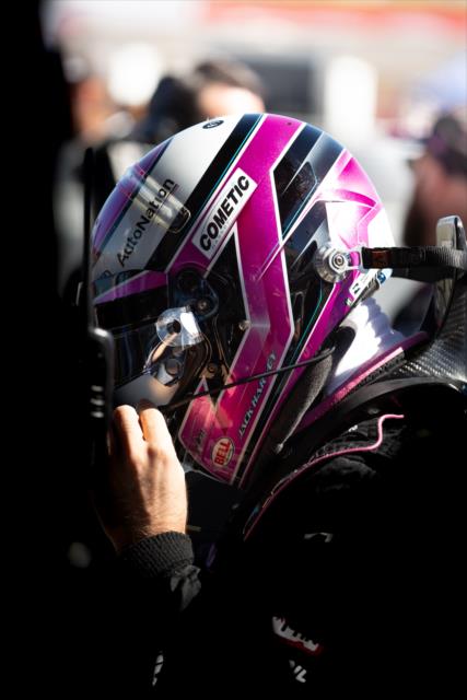 Jack Harvey adjusts his helmet on pit lane prior to practice for the INDYCAR Grand Prix of Sonoma at Sonoma Raceway -- Photo by: Stephen King