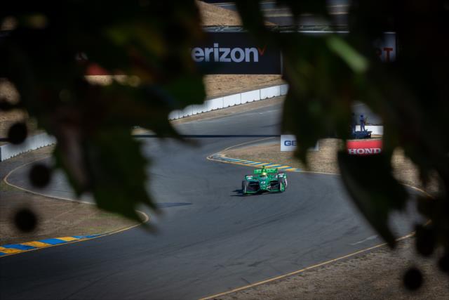 Spencer Pigot soars up the hill toward Turn 2 during practice for the INDYCAR Grand Prix of Sonoma at Sonoma Raceway -- Photo by: Stephen King
