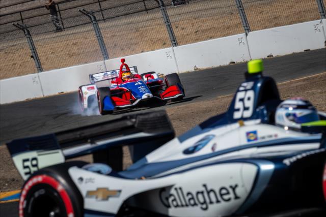 Matheus 'Matt' Leist locks up his tires entering the Turn 9-9A Esses section during qualifications for the INDYCAR Grand Prix of Sonoma at Sonoma Raceway -- Photo by: Stephen King