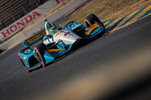 Patricio O'Ward sails down the backstretch esses during qualifications for the INDYCAR Grand Prix of Sonoma at Sonoma Raceway -- Photo by: Stephen King