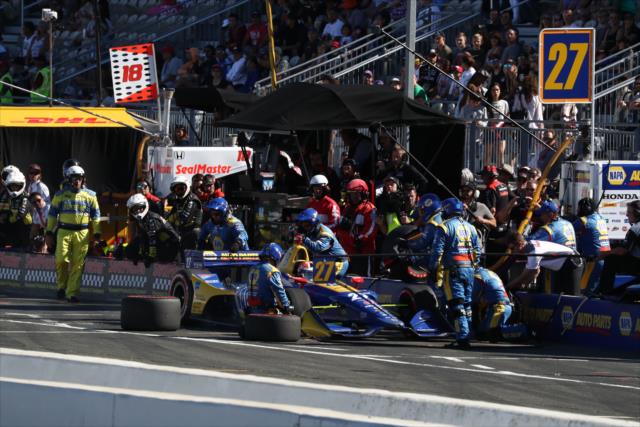 Alexander Rossi comes in for an early stop to replace a damaged front wing during the INDYCAR Grand Prix of Sonoma at Sonoma Raceway -- Photo by: Chris Jones