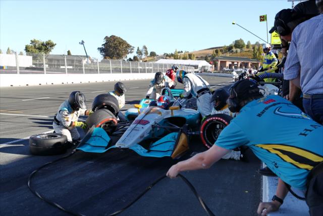 Colton Herta comes in for tires and fuel on pit lane during the INDYCAR Grand Prix of Sonoma at Sonoma Raceway -- Photo by: Chris Jones