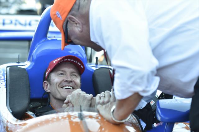 Scott Dixon gets congratulated by team owner Chip Ganassi on pit lane after winning the 2018 Verizon IndyCar Series championship at Sonoma Raceway -- Photo by: Chris Owens