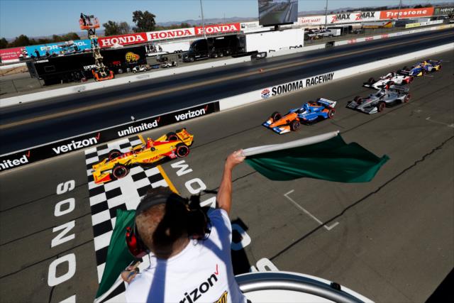 Ryan Hunter-Reay leads the field to the green flag to start the INDYCAR Grand Prix of Sonoma at Sonoma Raceway -- Photo by: Joe Skibinski