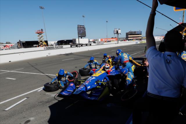 Alexander Rossi comes in for tires and fuel on pit lane during the INDYCAR Grand Prix of Sonoma at Sonoma Raceway -- Photo by: Joe Skibinski
