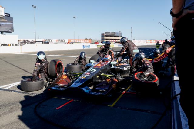 Zach Veach comes in for tires and fuel on pit lane during the INDYCAR Grand Prix of Sonoma at Sonoma Raceway -- Photo by: Joe Skibinski