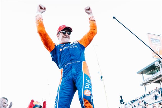 Scott Dixon celebrates on pit lane after winning the 2018 Verizon IndyCar Series championship at Sonoma Raceway -- Photo by: Joe Skibinski
