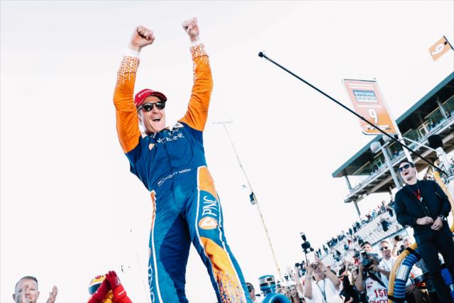 Scott Dixon celebrates on pit lane after winning the 2018 Verizon IndyCar Series championship at Sonoma Raceway -- Photo by: Joe Skibinski
