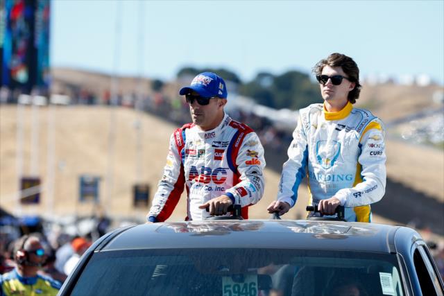 Tony Kanaan and Colton Herta take a parade lap during pre-race festivities for the INDYCAR Grand Prix of Sonoma at Sonoma Raceway -- Photo by: Joe Skibinski
