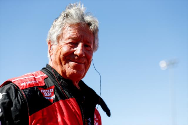 Mario Andretti on stage all set to roll out in the two-seater during pre-race festivities for the INDYCAR Grand Prix of Sonoma at Sonoma Raceway -- Photo by: Joe Skibinski