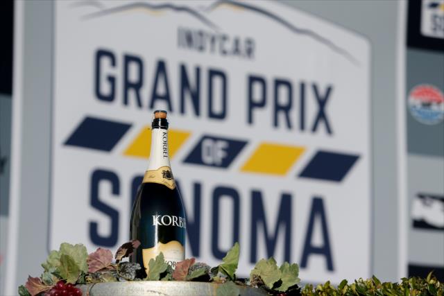 The champagne on hand in Victory Lane ready to greet Ryan Hunter-Reay after he wins the INDYCAR Grand Prix of Sonoma at Sonoma Raceway -- Photo by: Joe Skibinski