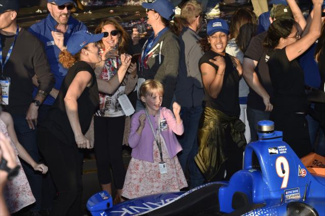 Scott Dixon's daughter, Tilly, dances with a flash mob during the championship celebration at Sonoma Raceway -- Photo by: Chris Owens