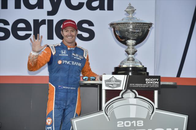 Scott Dixon with the Astor Cup after clinching his fifth Verizon IndyCar Series Championship at Sonoma Raceway -- Photo by: Chris Owens