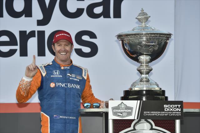 Scott Dixon with the Astor Cup after winning the 2018 Verizon IndyCar Series championship at Sonoma Raceway -- Photo by: Chris Owens