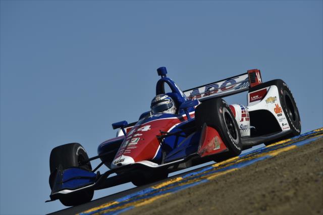 Tony Kanaan crests the hill at Turn 3 during the INDYCAR Grand Prix of Sonoma at Sonoma Raceway -- Photo by: Chris Owens