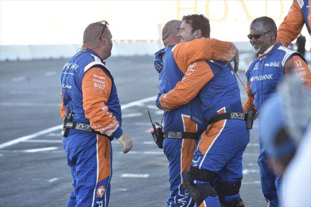 The Chip Ganassi Racing crew of Scott Dixon begin the celebration on pit lane after clinching the 2018 Verizon IndyCar Series championship at Sonoma Raceway -- Photo by: Chris Owens