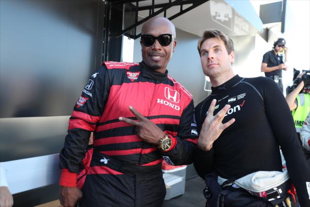 Will Power and MC Hammer backstage during pre-race festivities for the INDYCAR Grand Prix of Sonoma at Sonoma Raceway -- Photo by: Shawn Gritzmacher
