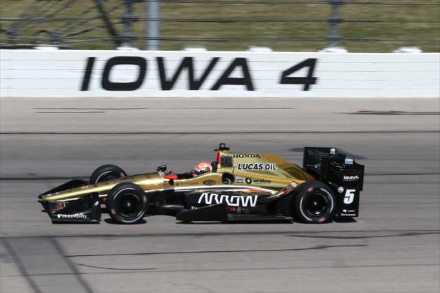 James Hinchcliffe enters Turn 4 during practice for the Iowa Corn 300 at Iowa Speedway -- Photo by: Chris Jones