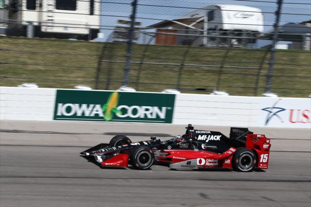 Graham Rahal sets up for Turn 3 during practice for the Iowa Corn 300 at Iowa Speedway -- Photo by: Chris Jones