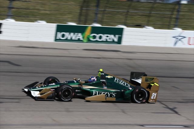 Josef Newgarden sets up for Turn 4 during practice for the Iowa Corn 300 at Iowa Speedway -- Photo by: Chris Jones