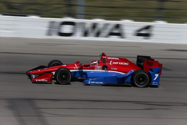 Mikhail Aleshin enters Turn 4 during practice for the Iowa Corn 300 at Iowa Speedway -- Photo by: Chris Jones