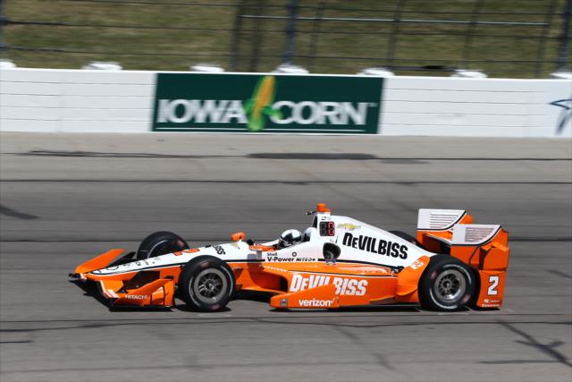 Juan Pablo Montoya sets up for Turn 4 during practice for the Iowa Corn 300 at Iowa Speedway -- Photo by: Chris Jones