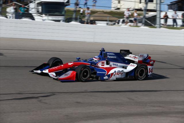 Takuma Sato sets up for Turn 4  during practice for the Iowa Corn 300 at Iowa Speedway -- Photo by: Chris Jones