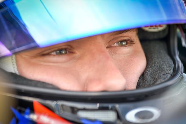 Josef Newgarden sits in his No. 21 Fuzzy's Vodka Chevrolet prior to his qualification attempt for the Iowa Corn 300 at Iowa Speedway -- Photo by: Chris Owens