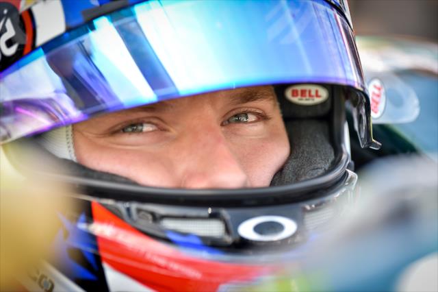 Josef Newgarden sits on pit lane prior to his qualification attempt for the Iowa Corn 300 at Iowa Speedway -- Photo by: Chris Owens