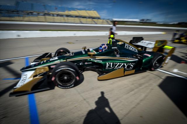 Josef Newgarden peels out of pit lane during practice for the Iowa Corn 300 at Iowa Speedway -- Photo by: Chris Owens