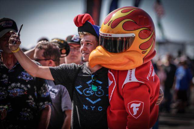 The Firestone Firehawk poses for a photograph during the driver autograph session in the Iowa Speedway Fan Village -- Photo by: Shawn Gritzmacher