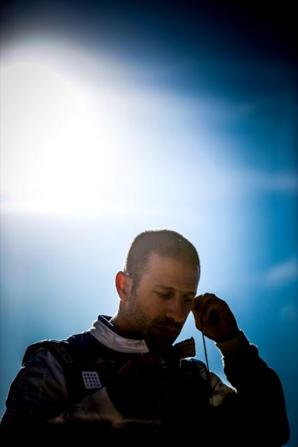 Tony Kanaan begins his preparation for the final practice for the Iowa Corn 300 at Iowa Speedway -- Photo by: Shawn Gritzmacher