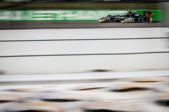 Josef Newgarden streaks down the backstretch during the final practice for the Iowa Corn 300 at Iowa Speedway -- Photo by: Shawn Gritzmacher