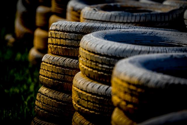 Safety tires during sunset at Iowa Speedway -- Photo by: Shawn Gritzmacher