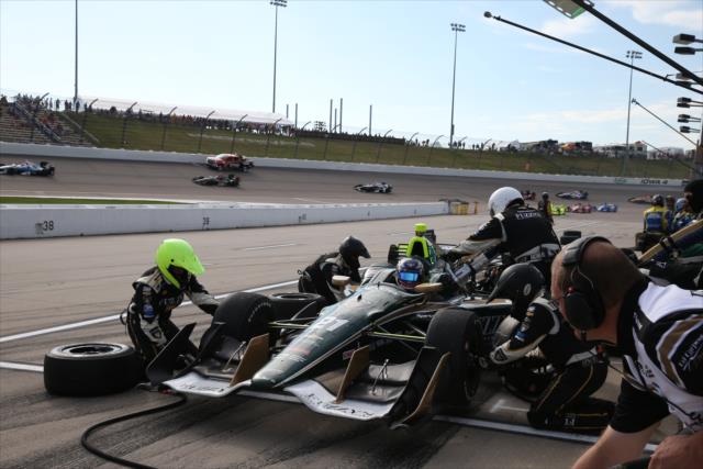 Josef Newgarden comes in for tires and fuel on pit lane during the Iowa Corn 300 at Iowa Speedway -- Photo by: Chris Jones