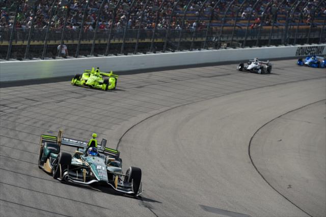 Josef Newgarden sets up for Turn 1 during the Iowa Corn 300 at Iowa Speedway -- Photo by: Chris Owens